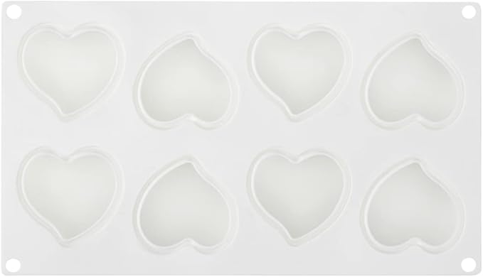 Pastry Tek 8 Cavities Heart Molds, 10 Oven-Ready Heart Pans - Flexible, Freezable, White Silicone Heart Shaped Molds, Easy Release, For Baking - Restaurantware