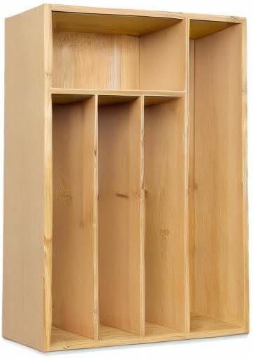 Kitchen Bamboo Silverware Drawer Organizer,Silverware Organizer and Cutlery Tray with Grooved Drawer Dividers for Silverware, Knives in Kitchen, Bedroom (5 Slot-Natural)