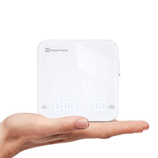 Rechargeable Mini Coffee Scale with Timer, Maestri House Espresso Scale, 2kg/0.1g Accurate Scale for Espresso and Pour-Over Coffee, Portable Digital Kitchen Scale with Automatic Timing(White)
