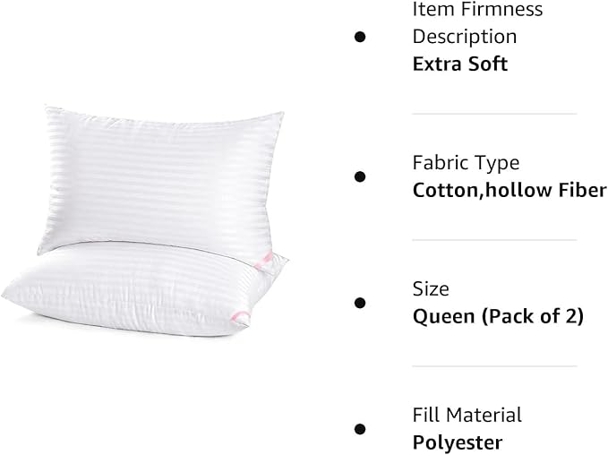 EIUE Hotel Collection Bed Pillows for Sleeping 2 Pack Queen Size,Pillows for Side and Back Sleepers,Super Soft Down Alternative Microfiber Filled Pillows,20 x 30 Inches