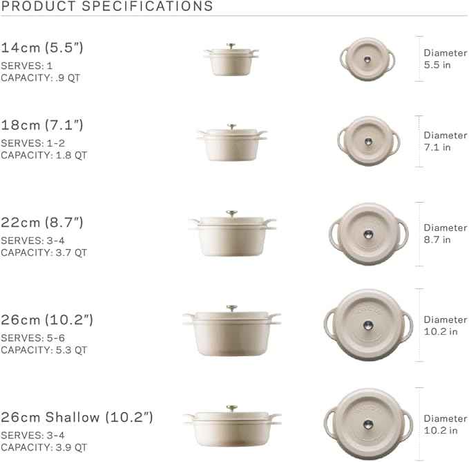 Vermicular Oven Pot | Non-Toxic Enameled Cast Iron Pot | 14cm (0.9 Qt) | Oven-safe | Induction-compatible | Dutch Oven | Made in Japan | Serves 1 | Natural Beige