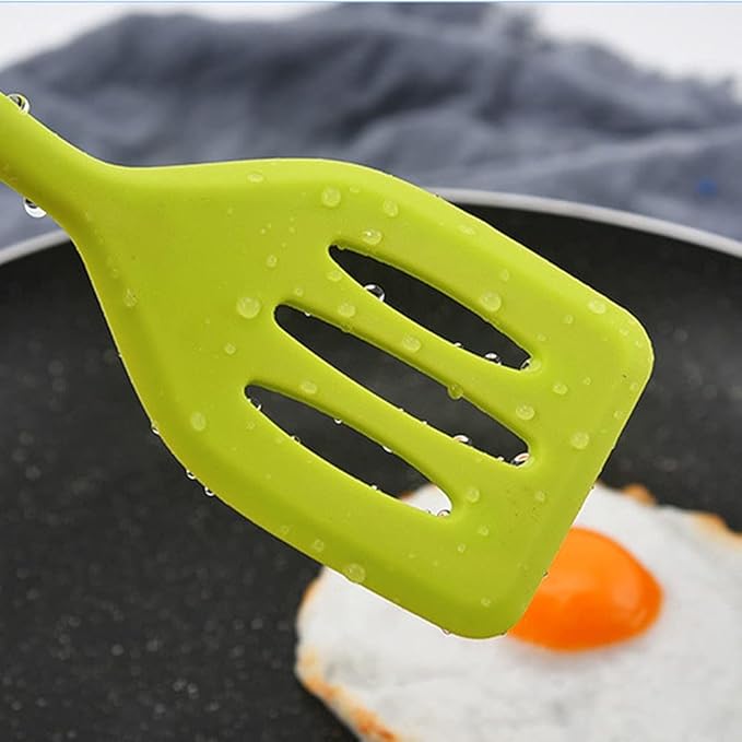 2Pack Small Silicone Turner High Heat Resistant Slotted Spatula for Fish, Eggs, Pancakes and More (8.2 IN, Light green)