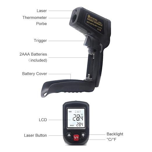 KETOTEK Infrared Thermometer Non Contact IR Digital Laser Temperature Gun -50℃~600℃ (-58℉~1112℉) Adjustable Emissivity Thermometer Gun for Cooking