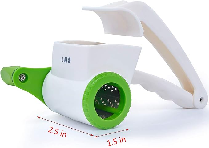 LHS Rotary Cheese Graters for Kitchen, Professional Manual Crank Handheld Cheese Grater with Stainless Steel Drum for Grating Hard Cheese, Chocolate, Nuts and More(Green)