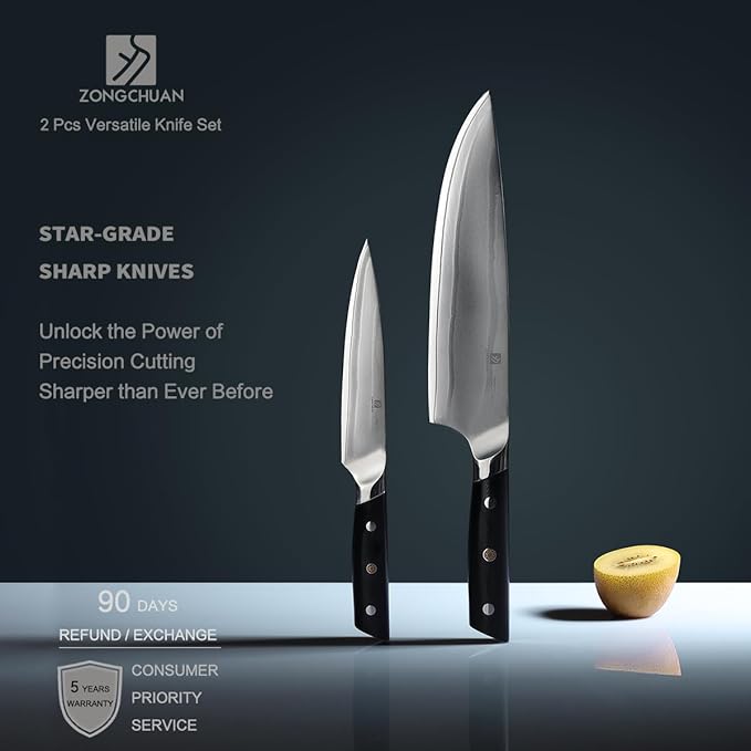 10C Kitchen Knife Set 2pc,8" Chef Knife & 5.5" Utility Knife,VG10 High Carbon Stainless Steel,6-Star Sharp Standard,G10 Black Handle,Love's Gift Box