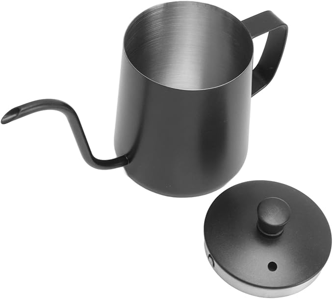 Pour Over Coffee Kettle, 12oz Stainless Steel Gooseneck Spout Pour Over Coffee Kettle Long Narrow Drip Spout Coffee Tea Pots for Pour Over Coffee, Home Brewing, Camping (12oz, Black with Lid)
