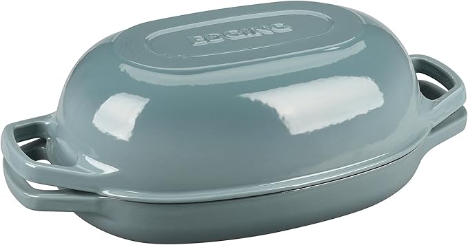 Enameled Cast Iron Oval Dutch Oven Pot with Lid, Dutch Oven for Sourdough Bread Baking, Oval Bread Pan, 7qt, Seasalt