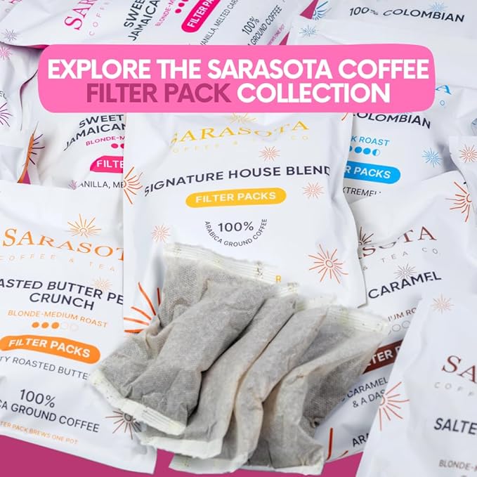 Ground Flavored Coffee In Filter Packs | Sweet Cream Jamaican Me Crazy | Medium Roast Low Acid Mold Free Pouches | Highest Rated Gourmet Bulk Individual Premeasured Packets for 10-12 Cup Drip Maker