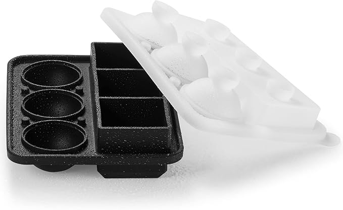 Nax Caki Ice Cube Molds Tray, Large Silicone Whiskey Ice Mold,2-in-1 Round Sphere Ice Ball Maker & Square Ice Trays for Cocktails, Bourbon, Whiskey Gifts for Men from Daughter Wife Son Kids⊠Black