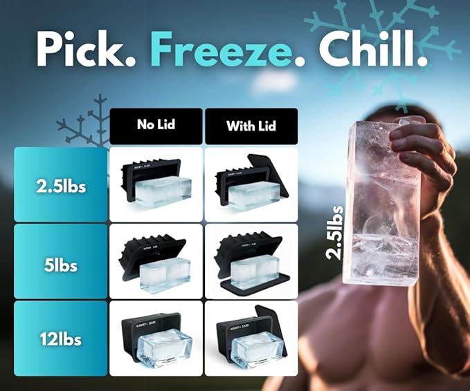 Alaskey® Giant Ice Block Mold 12 lbs With Lid (2-Pack) | Create Perfect Ice Bricks | Professional Silicone Mold for Crafting Extra Large Ice Cubes, Ideal for Ice Baths, Coolers, Bartender Accessories