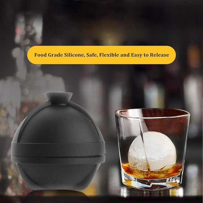 Sphere Ice Molds - 6 Pack - Silicone Ice Ball Molds with Built-in Funnel - Round Ice Cube Molds - Make 2.5 Inch Big Ice Sphere for Whiskey & Cocktails,Food Grade and BPA Free, Black
