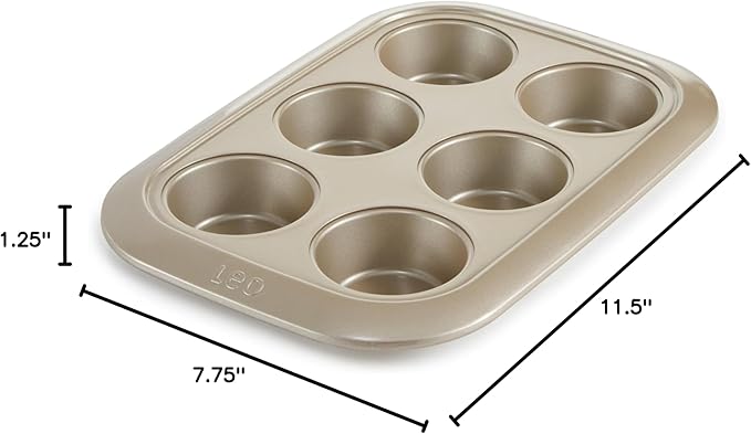 Berghoff Balance Nonstick 6 cup Cupcake/Muffin Baking Pan 2.5" x 1", Lightweight Carbon Steel, Ferno-Green, Non-toxic Coating Bakeware, Easy Food Release, Oven Safe Up To 450°F