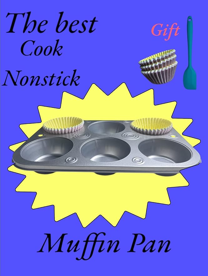 Nonstick 6-Cup Cupcake Baking Pan with Silicone Spatula and 90 Standard Baking Cups - Perfect for Muffins, Cupcakes, and More!