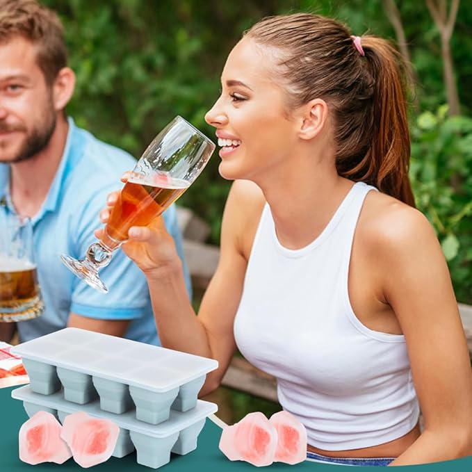 Foldable Ice Cube Trays, 2 Pack Folding Ice Cubes Maker Molds with Lid for Freezer, Easy-Release Silicone Ice Cube Tray Making, Ice Chilling CocktailăWhiskeyăTeaăCoffeeăIce Cream MakerăBaby Food