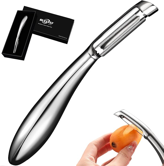 Potato Peeler Stainless Steel, Premium Vegetable Peelers for Kitchen, Fruit & Veggie Peeler, Carrot Cucumber Apple Peeler,Ultra Sharp Serrated Blade,Ergonomic Non-Slip Handle (5-year warranty)