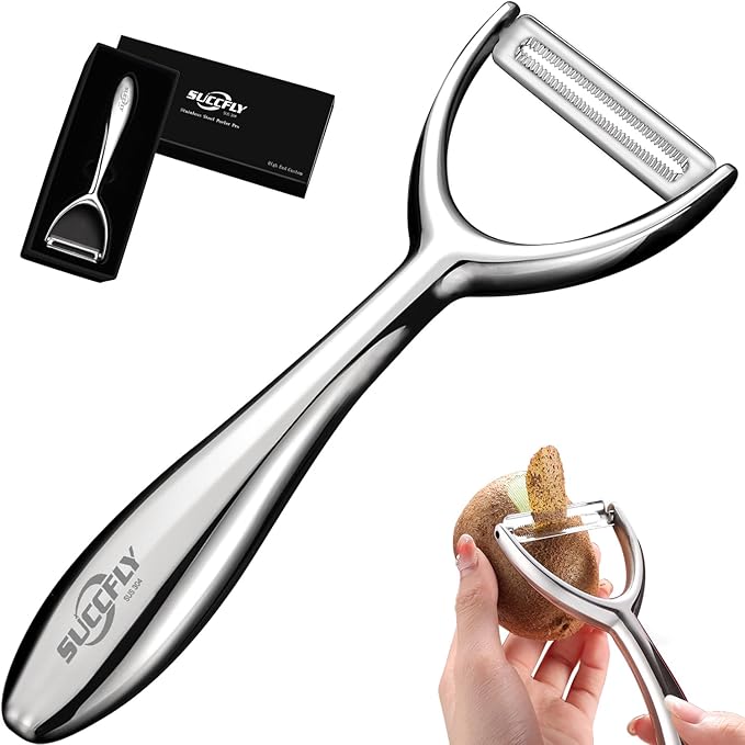Vegetable Peeler Stainless Steel, Premium Potato Peelers for Kitchen, Veggie Fruit Peeler, Apple Carrot Cucumber Peeler,Ultra Sharp Rotary Blade, Heavy Duty Ergonomic Handle (5-year warranty)