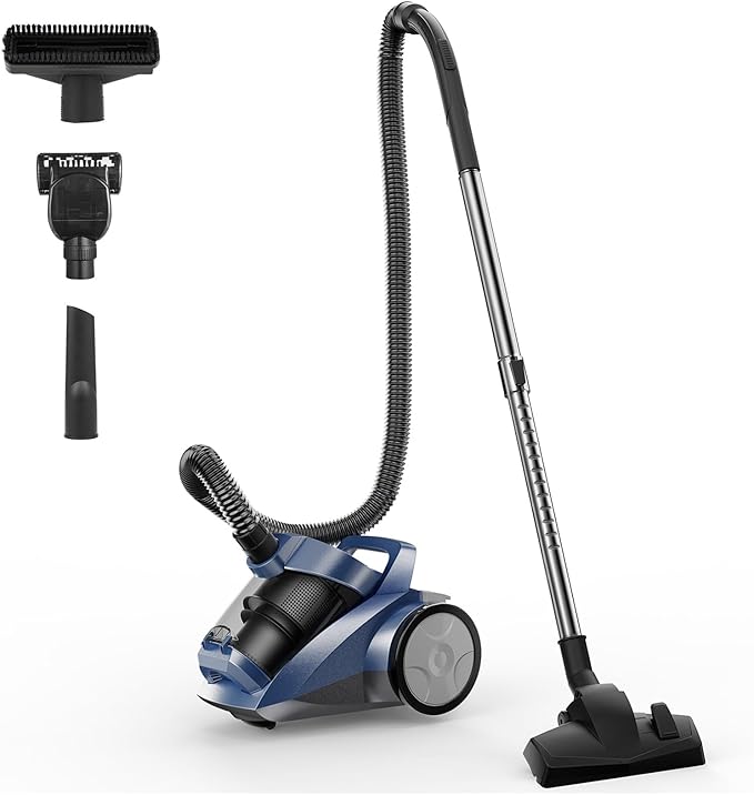 Canister Vacuum Cleaner 45KPa Power Bagless Canister Vacuums for Home with 5 Tools 4.5QT Dust Cup Double HEPA Filter Lightweight Multi-Surface Vacuum Cleaners for Carpet Hard Floor Pet Hair