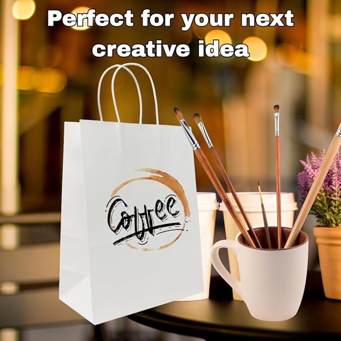 ASSUREPAK DIY Paper Bags - 250 units - White Color - 10"x5"x13"- 60LB (90 GSM strong) - Twisted Handle Recyclable Bags for Kids Drawing, Decorating and Creative Projects - 10513WHITEPAPTHDL