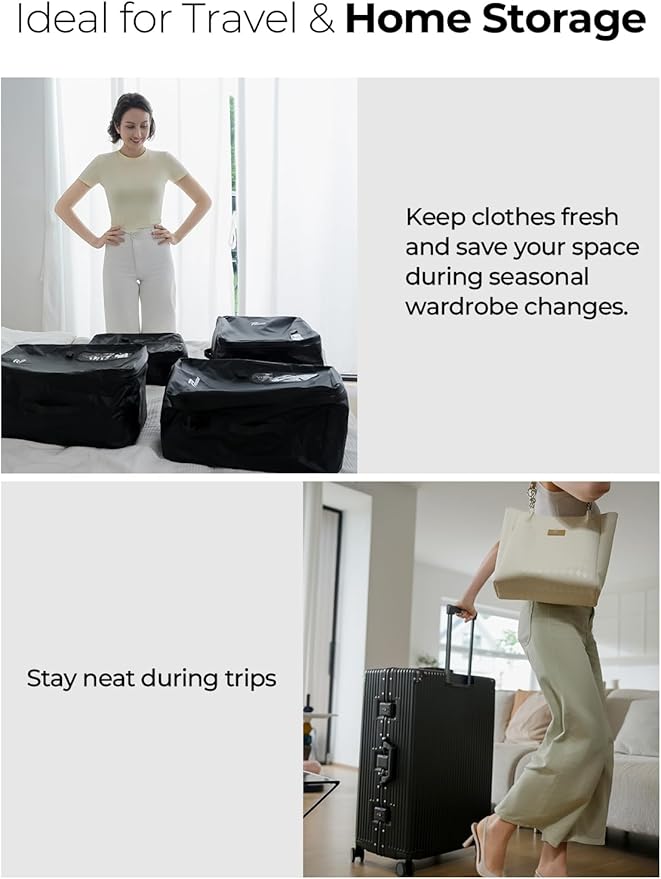 Vacuum Bags for Travel with Wireless Pump, 180° Open Zipper, IP67 Waterproof, Reusable Space Saver Compression Bags for Backpack, Suitcase, Home Storage(3 Pack + Pump)