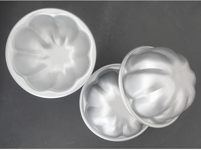 6 Pack Egg Tart Pans Pumpkin Shape, Aluminum Jelly Mold, Pudding Cup Molds, Small Muffin Pan for Baking Jello, Cupcake, Tartlets, 3.3" x 1.7"