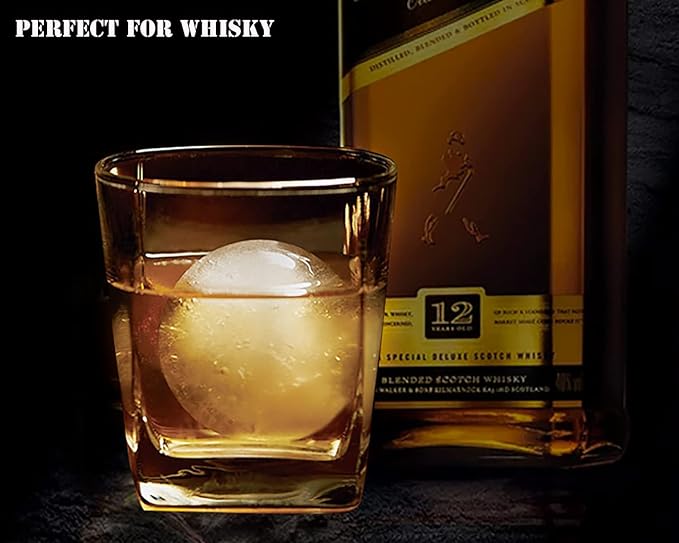 Ice Ball Maker Mold - Set of 4, Round Ice Cube Mold, 2.4 Inch Sphere Ice Cubes for Whiskey, Cocktails, Bourbon (4, Blue)
