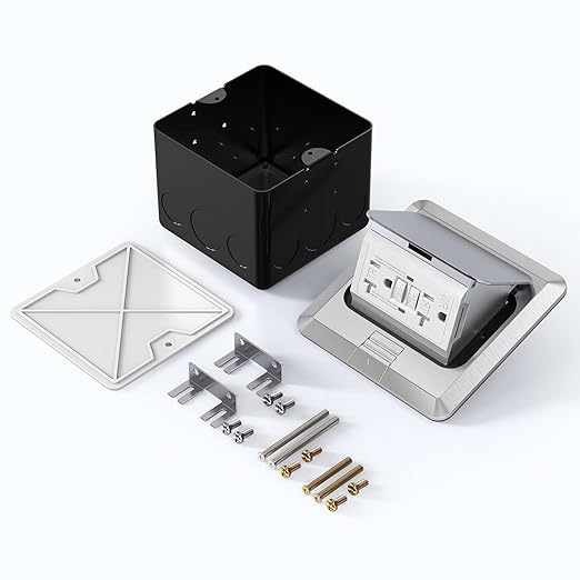 KYHSHJ Pop Up Floor Electrical Outlet with 20 Amp Stainless Steel GFCI Tamper Receptacle Outlet, Corrosive Resistant Hardware,ETL Listed,Silver