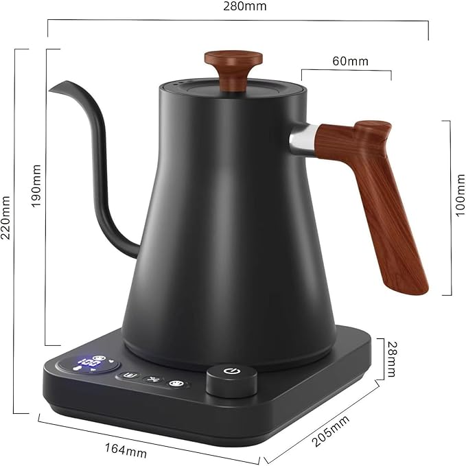 Gooseneck Electric Kettle,Electric Kettles, ±1℉ Temperature Control, Ultra-Quiet 304 Stainless Steel, for Coffee, Tea & Milk, Auto Boil Detection, 8 Safety Protections & Memory Function(Black,0.9L)