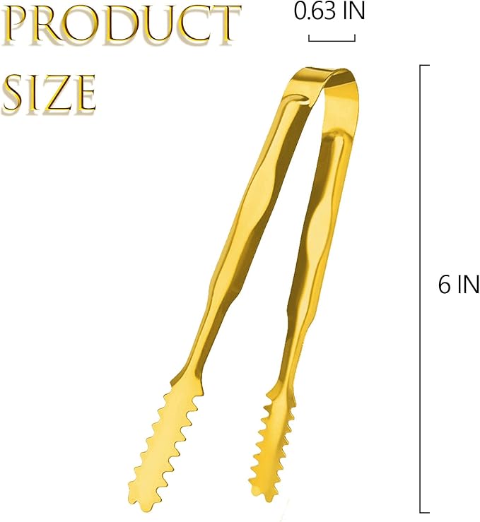 6 Pcs Ice Tongs Stainless Steel 6 Inch with Serrated Teeth Durable Serving Metal Tongs for Kitchen, BBQ, Buffet & Party Secure Grip Mini Tongs for Ice Cubes, Sugar, Salad,Appetizers