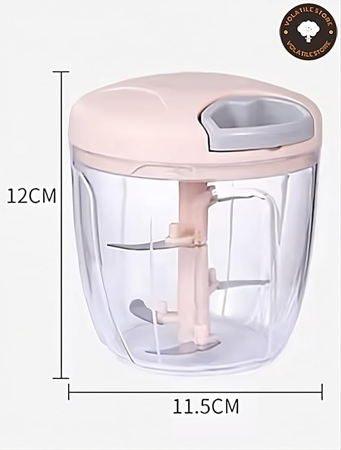 Manual Vegetable Chopper โ Hand Pull Food Processor with 3 Stainless Steel Blades, BPA-Free Bowl, Ergonomic Handle โ Garlic Onion Mincer for Kitchen, Camping, RV & Outdoor Use โ Pink, 900ml