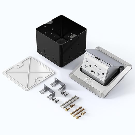 KYHSHJ USB Pop Up Floor Socket Kit with 2 * 20A Receptacle,4.8A 1 USB-A Ports &1 USB-C Port,Corrosive Resistant Hardware,Silver