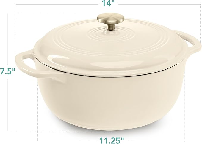 Best Choice Products 6 Quart Enamel Cast-Iron Round Dutch Oven, Family Style Heavy-Duty Pre-Seasoned Cookware for Home, Kitchen, Dining Room, Oven Safe w/Lid, Dual Handles - Vanilla Buttercream