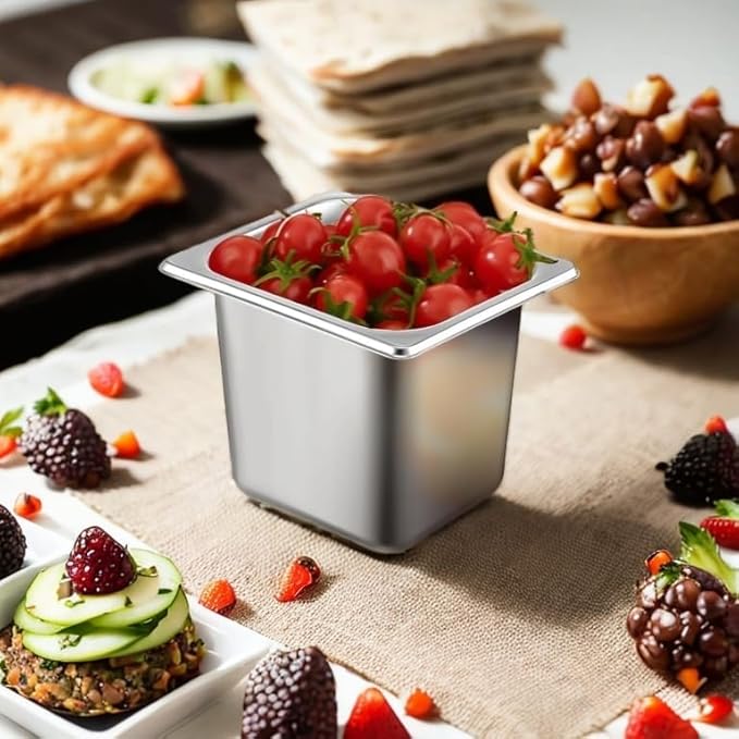 5 Pack Stainless Steel Hotel Pans,1/6 Size,6"" Deep Steam Table Pan,Commercial Food Storage Containers Stackable Metal Steamer Pan for Hotel Restaurant Buffet Party (1/6 Size x 6" Deep)