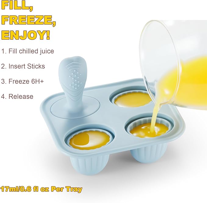 Toddler Popsicles Molds 1 Pack 4 Handle, BPA Free, Silicone Baby Popsicles Molds Easy Release Ice Cream Molds Reusable