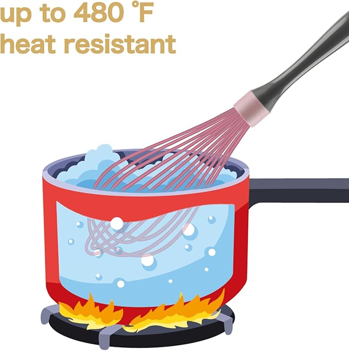 Pink whisk, Dishwasher Safe Wisk, Professional Whisks For Cooking Non-Scratch, Stainless Steel & Silicone Wisk, Plastic Rubber Whisk Tool For Nonstick Cookware Pans, Heat Resistant Whisk 12-Inch