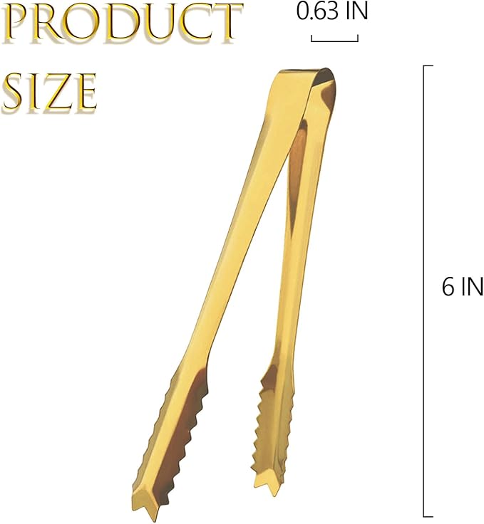 6 Pcs Ice Tongs Stainless Steel 6 Inch with Serrated Teeth Durable Serving Metal Tongs for Kitchen, BBQ, Buffet & Party Secure Grip Mini Tongs for Ice Cubes, Sugar, Salad,Appetizers