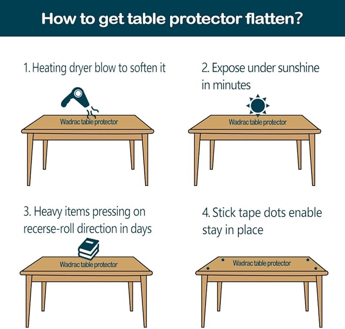 Wadrac Clear Table Protector Plastic Table Cloths PVC Night Stand Table Cover Mat Office Desk Mat Shelf Surface Protection Crystal Children Painting Cover Pad Transprent Rectangular 40x70 Easy Clean