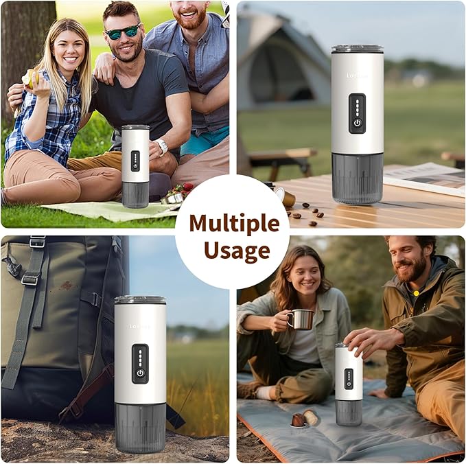Leozora 20Bar Portable Espresso Machine, 7500mAh USB-C Rechargeable, 3-in-1 for Ground Coffee & Nespresso/DG Capsules, Stainless Steel Travel Coffee Machine for Camping, Car, Office,White