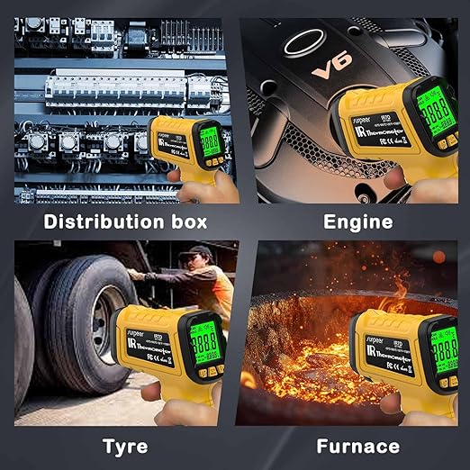 Infrared Thermometer Pyrometer Temperature Gun -58°F to 1796°F, 50:1 Distance Ratio, Laser IR Temp Gun for Cooking, Pizza Oven, Engine, Kilns, Forges, Industry, and Home Repair.