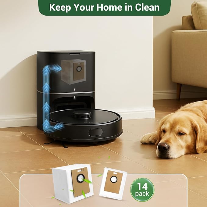 14 Pack RV20 Max Plus Dust Bags Compatible with Tapo RV30 Max Plus RV20 Max Plus Robot Vacuum Bags 3L Large Capacity Heavy Duty Bags for Home Vacuum