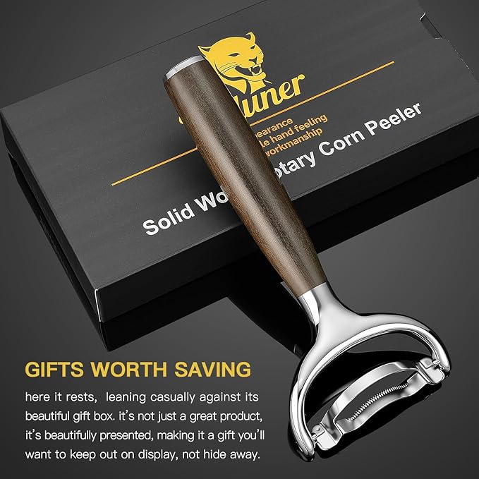 KULUNER Durable Stainless Steel Corn Peeler with Polished Wood Handle Corn on the Cob Stripper Kernel Remover Easy Use Corn Kernel Cutter Kitchen Gadget(Chacate Preto)