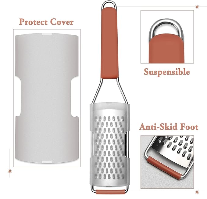Cambom Lemon Zester Grater Three-piece Suit - Heavy Duty Kitchen Tool for Parmesan Cheese, Ginger, Garlic, Nutmeg, Chocolate, Vegetables,Fruits,Stainless Steel Grater Dishwasher Safe Red