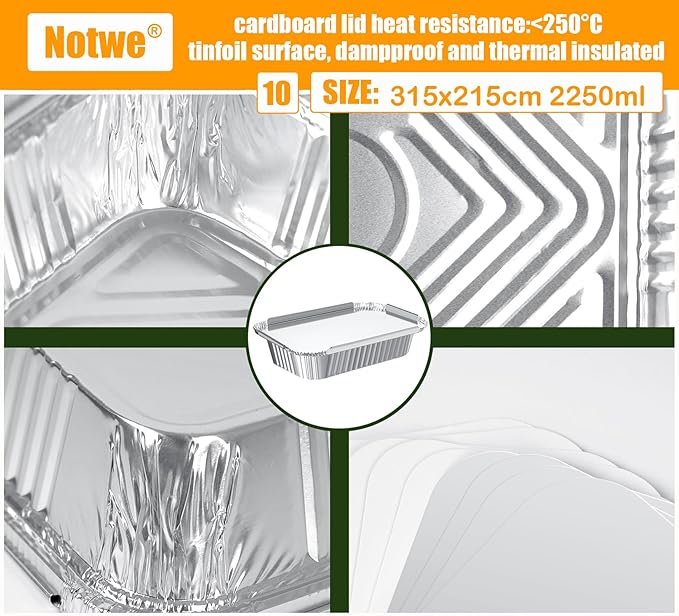 Notwoe® Disposable Aluminum Pans with Lids, 10x7.5 and 7.3x5.3 Square 6.9x4.3 Square Combo Set, Disposable Baking and Cake Pan. (L30 Pack w/Lids)