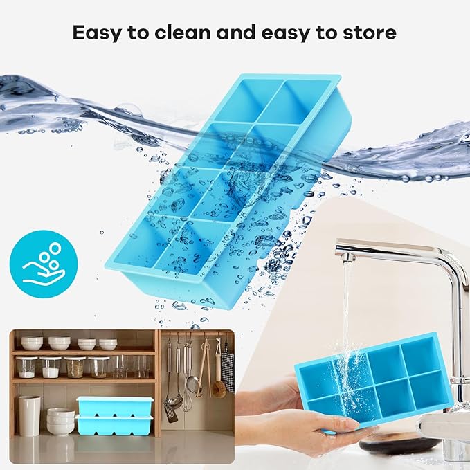 8 Grids Large Ice Cube Trays - Silicone Ice Cube Tray with Lid, Silicone Large Ice Cube Trays Easy Release, Silicone Ice Cube Molds Big Square Ice Maker Tray BPA Free for Cocktail, Whiskey, Coffee