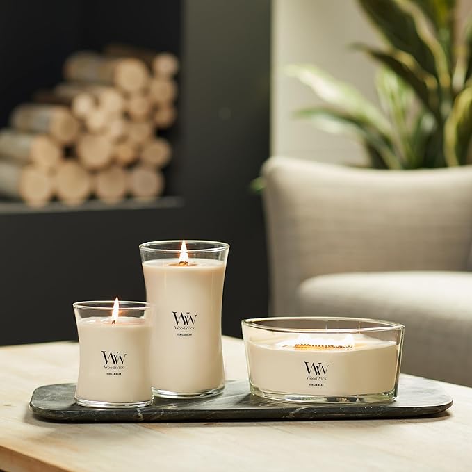 WoodWick Vanilla Bean Holiday Candle Gifts for Women and Men, 21.5 oz Large Hourglass Candle with Crackling Wick