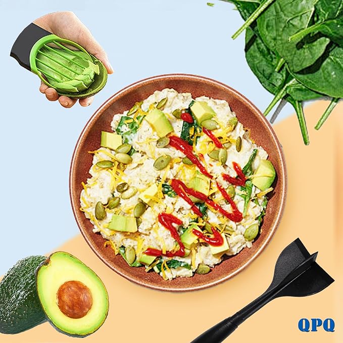 QPQ Good Grips Scoop And Avocado Masher Tool, Guacamole Masher- Slicing & Smashing, Ergonomic Non-Slip Handle, Perfect for Guacamole, Soft Fruits & Vegetables (Black)(Gift 3-in-1 Avocado Slicer)