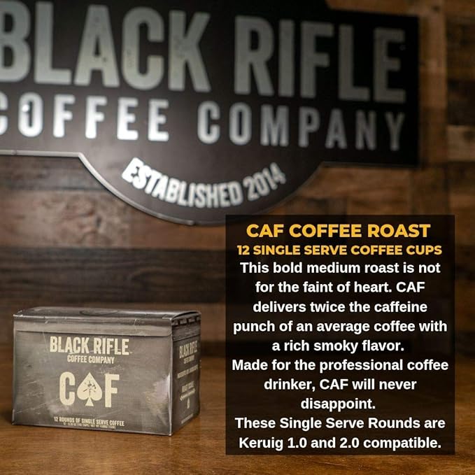 Black Rifle Coffee Company CAF, 12 Count, Medium Roast K Cups - Single Serve K Cups Coffee Pods - Kcup Pods Compatible with Keurig 1.0 & 2.0 - Made from Arabica Beans