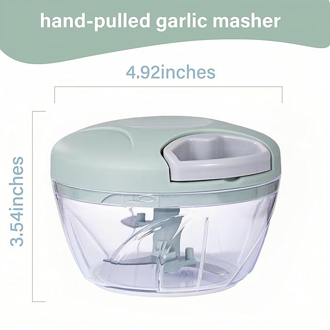 Manual Food Processor Vegetable Chopper, Portable Hand Pull String Garlic Mincer Onion Cutter for Veggies, Suitable for Vegetables, Ginger, Garlic, Fruits, Onion, Potato, Salad (Green 500 ml)