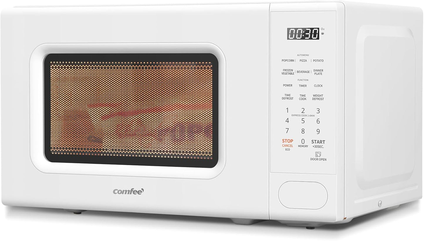 COMFEE CMO-C20M1WH Retro Microwave with 11 power levels, Fast Multi-stage Cooking, Turntable Reset Function Kitchen Timer, Speedy Cooking, Weight/Time Defrost, Memory function, Children Lock, 700W