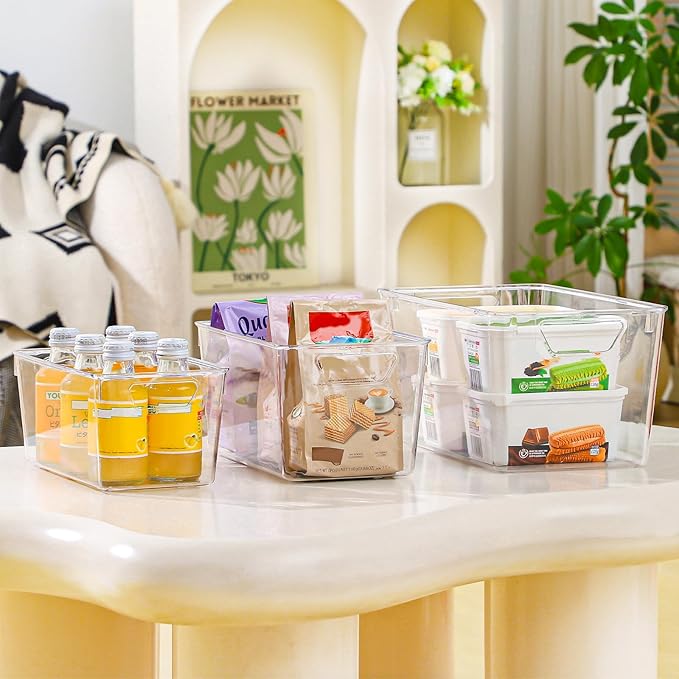 12 Pack Organizers and Storage, Pantry Organization and Storage Bins, Cabinet Organizer, Clear Plastic Storage Containers with Handle,Acrylic Storage Bins (4 Small&4 Middle&4 Large