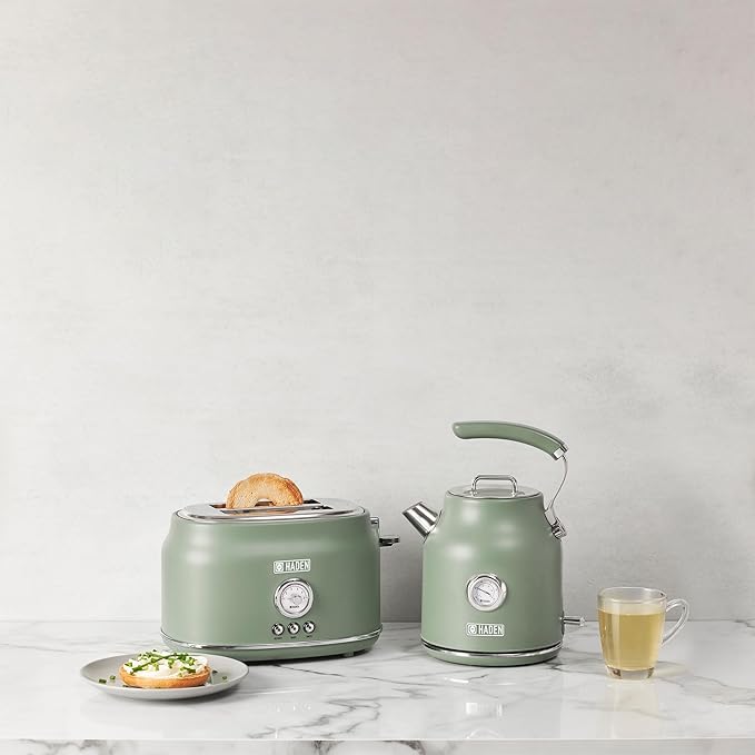 Haden Dorset 1.7 Liter Stainless Steel Electric Kettle, Hot Water Kettle with 360-Degree Base and Auto Shutoff, Cedar Green & Chrome